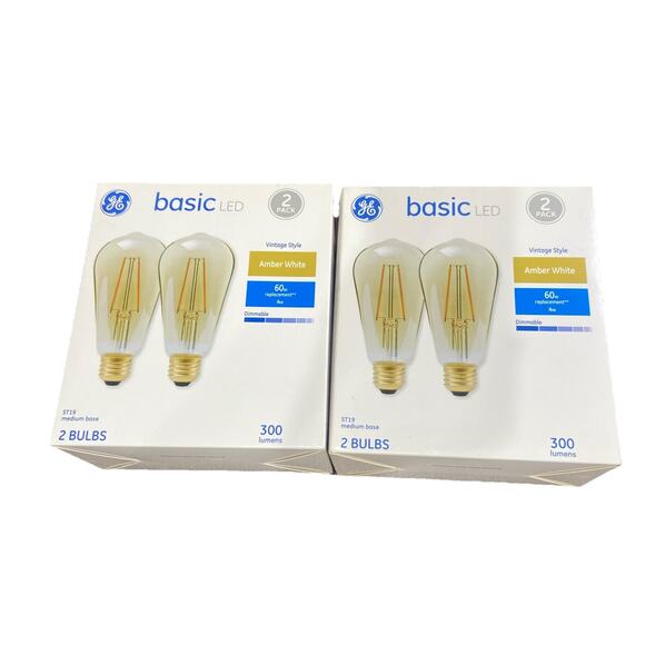 GE 60-Watt Vintage Style Amber White ST19 LED Bulbs Medium Base 2 Pk Lot of 2{F1 - Picture 1 of 10